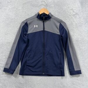 Under Armour Futbolista Soccer Track Jacket Boys M Navy Gray Colorblock Full Zip